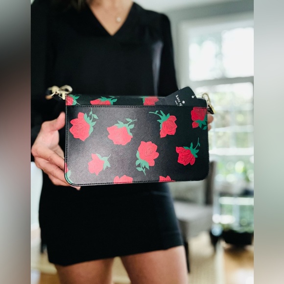 NWT Kate Spade Crossbody Rose Printed Flap Crossbody Purse Black Multi - Picture 3 of 9